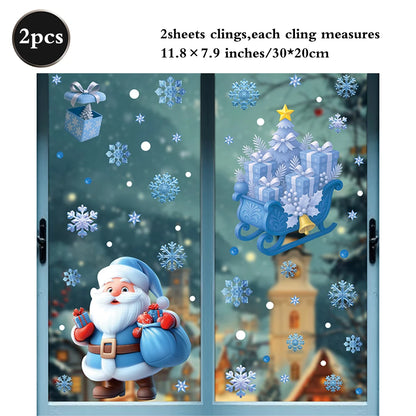 Christmas Window Static Clings Snowman Santa Claus Snowflake Reindeer Cute Xmas Decoration Decal Sticker Home Ornaments Supplies
