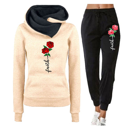 Autumn Women Winter 2-Piece Printed Hoodie Pants Sportswear Sports Suit Hooded Sweatshirt Suit Women Jogging Calas Cargo Femina