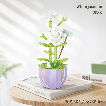 Building Blocks Set Orchid Flowers Bouquet Flower Blocks Bonsai Plant Model Bricks DIY Home Decoration Toys Kids Chirstmas Gifts