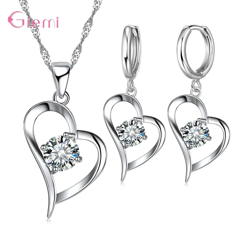 Hot Sale 925 Sterling Silver New Arrival Delicate Various Styles Peach Heart Shape Necklace Earrings Jewelry Sets For Women