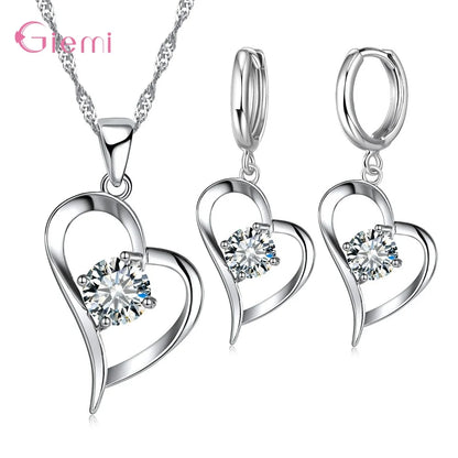Hot Sale 925 Sterling Silver New Arrival Delicate Various Styles Peach Heart Shape Necklace Earrings Jewelry Sets For Women