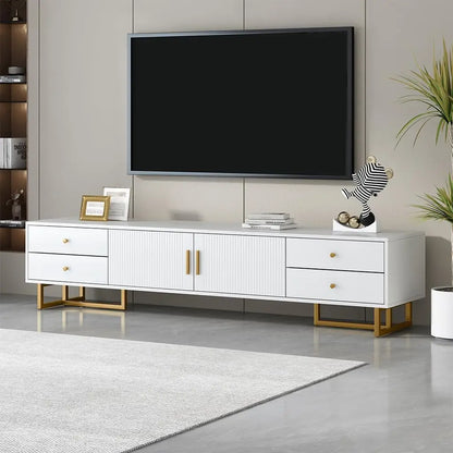 71" Fluted TV Stand, Modern Low Stand for TVs up to 80 Inches, Entertainment Center with Storage and 4 Drawers