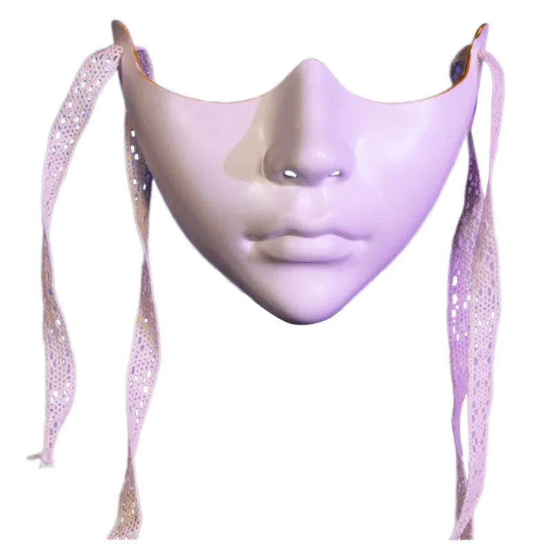 EtherealBe masquerade half face mask with elegant design and decorative ribbons
