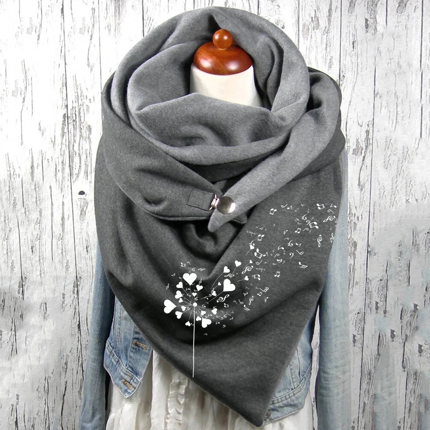Fashion Scarf Graphic Music Note Print Square Scarves With Button Clasp Women Winter Warm Scarf Female Neck Warmer Blanket Wraps