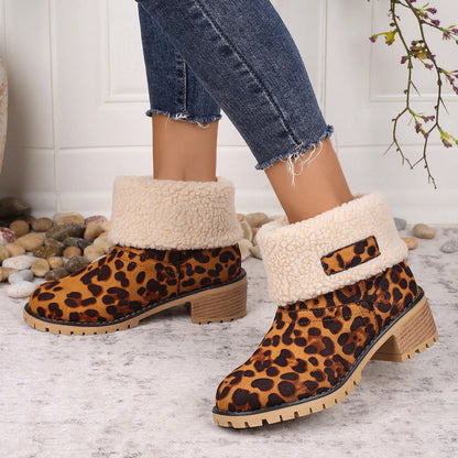 Winter Snow Boots for Women Warm Comfortable Women's Boots Mid-length Thick-heeled High-heeled Women's Cotton Shoes Botas Mujer