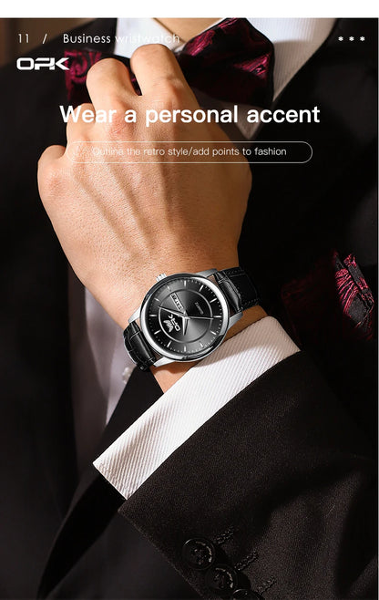 OPK 6022 Women's Watches Elegant Fashion Small Quartz Wristwatch for Ladies Waterproof  Leather Strap Dual Calendar Display