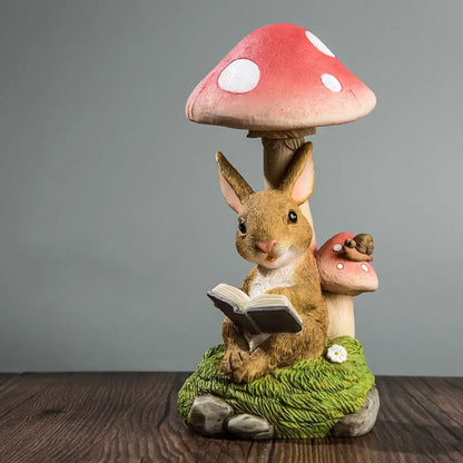 Micro Landscape Resin Solar Mushroom Lamp Cute Cartoon Rabbit Lawn Lamp Vivid Creative Animal Statue Light Flowerpot