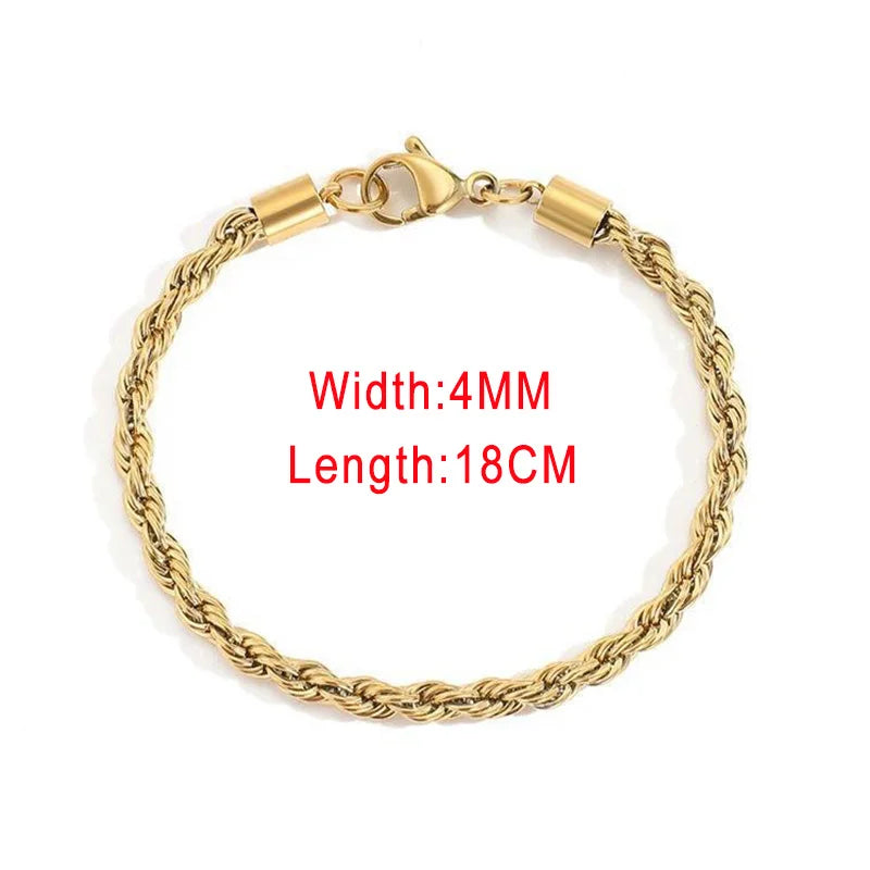 Stainless Steel Rope Chain Bracelets on Hand 3/4MM Gold Color Chic Women's Bracelet Minimalist Fashion Hip Hop Jewelry Gift C048