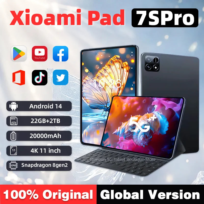 2025 Nuevo XioaMi Pad 7S Pro Tablet 4K HD 22GB RAM 2TB ROM Android 14 20000mAh Bluetooth  5G WIFI Dual SIM tableta de pantalla
