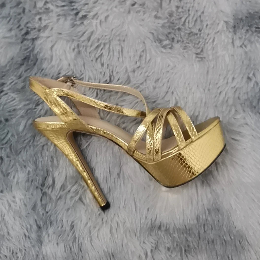 LOSLANDIFEN Women Sandals Sexy 14CM Platform High Heels Ankle Strap Sandal Open Toe Sanke Gladiator Party Dress Woman Shoes