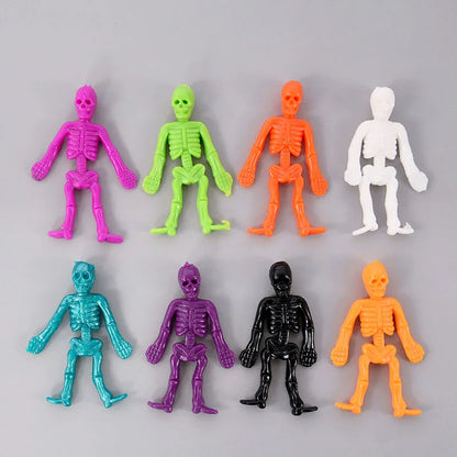 16Pcs Halloween Stretchable Skeleton Man Kids Party Favors TPR Soft Rubber Zombie Horror Doll Stress Relief Toy Halloween Gifts