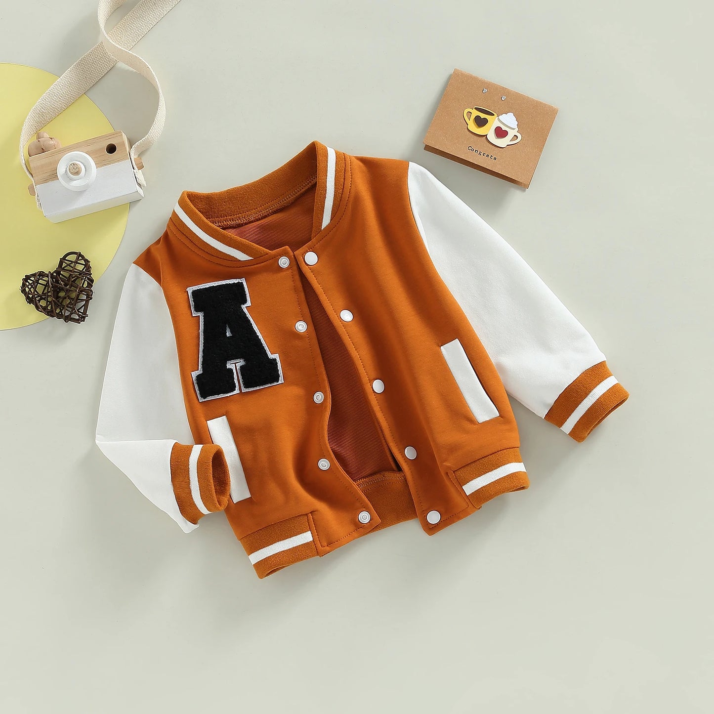 Kids Boy Girl Baseball Jackets Toddler Letter Pattern Contrast Color Long Sleeve Buttons Front Coat Autumn Winter Outerwear 1-5T