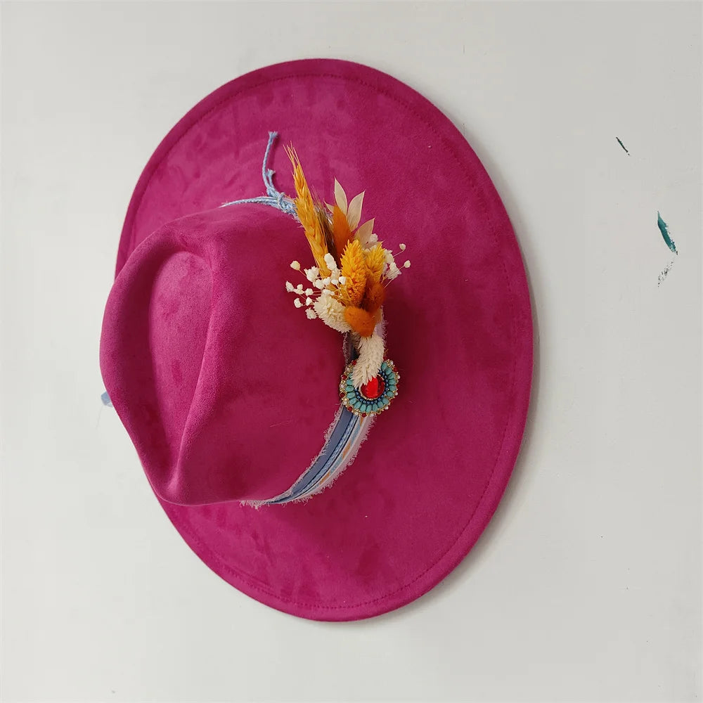 Embroidered three-dimensional flower fedora hat Women's jazz top hat Spring and autumn panama church fashion elegant wedding Hat