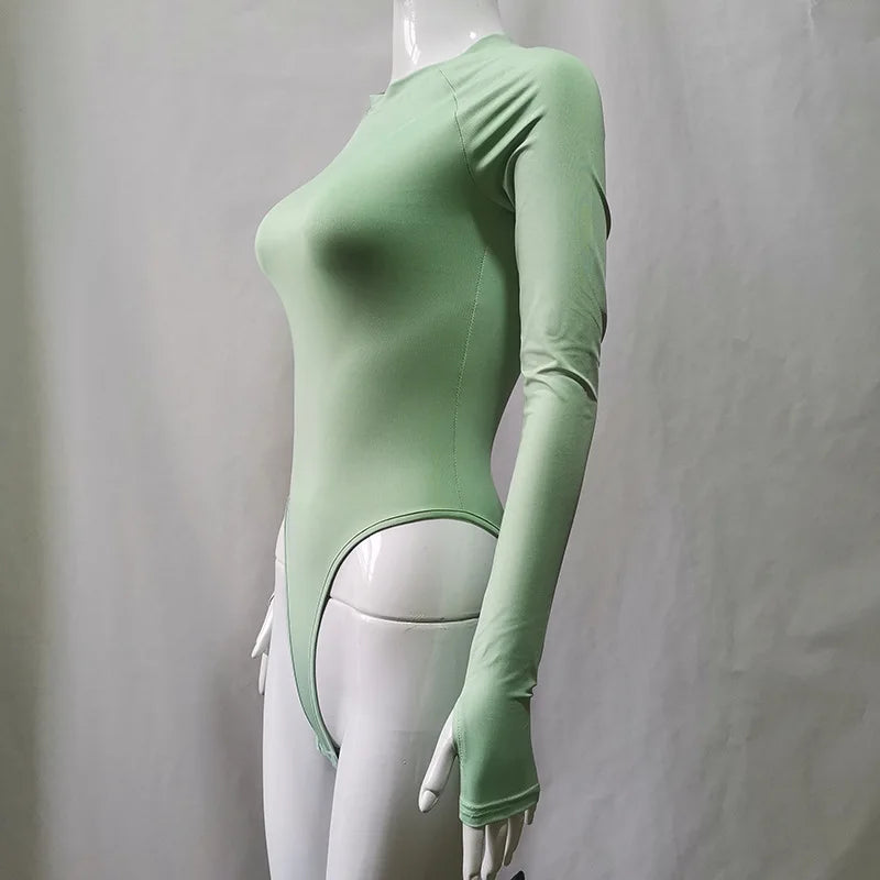 Autumn New Sexy Women Long Sleeved Tight Fitting Clothing Fashionable Gothic Slim Fit Bightclub Base Shirt Solid Color Jumpsuit