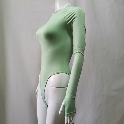 Autumn New Sexy Women Long Sleeved Tight Fitting Clothing Fashionable Gothic Slim Fit Bightclub Base Shirt Solid Color Jumpsuit