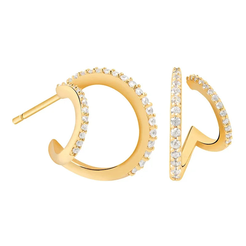 925 Sterling Silver Ear Needle Vintage C Shape Earrings For Women Triple Open Circle Piercing Stud Earrings Fashion Jewelry