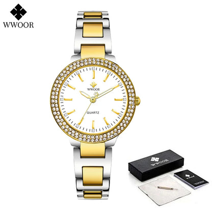 WWOOR New Women's Watches Fashion Crystal Diamond Ladies Quartz Wristwatch For Woman Relogio Feminino Female Montre Reloj Mujer