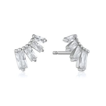 925 Sterling Silver Ear Needle Geometric Zircon Metal Earrings for women Shiny Crystal Luxury Small Stud Fashion Wedding Jewelry