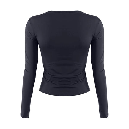 Cotton O Neck Long Sleeve Shirt Women Sexy Cropped Tops 2025 Autumn Black Casual Skinny Slim Basic Woman T Shirts White Clothing