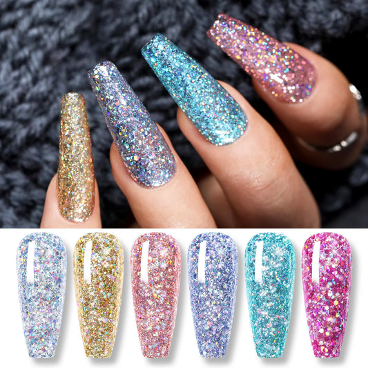 BORN PRETTY 7ml Glitter Gel Nail Polish Set Sparkly Shiny Gold Silver Pink Glitter Gel Polish Kit Winter Christmas Gift Box