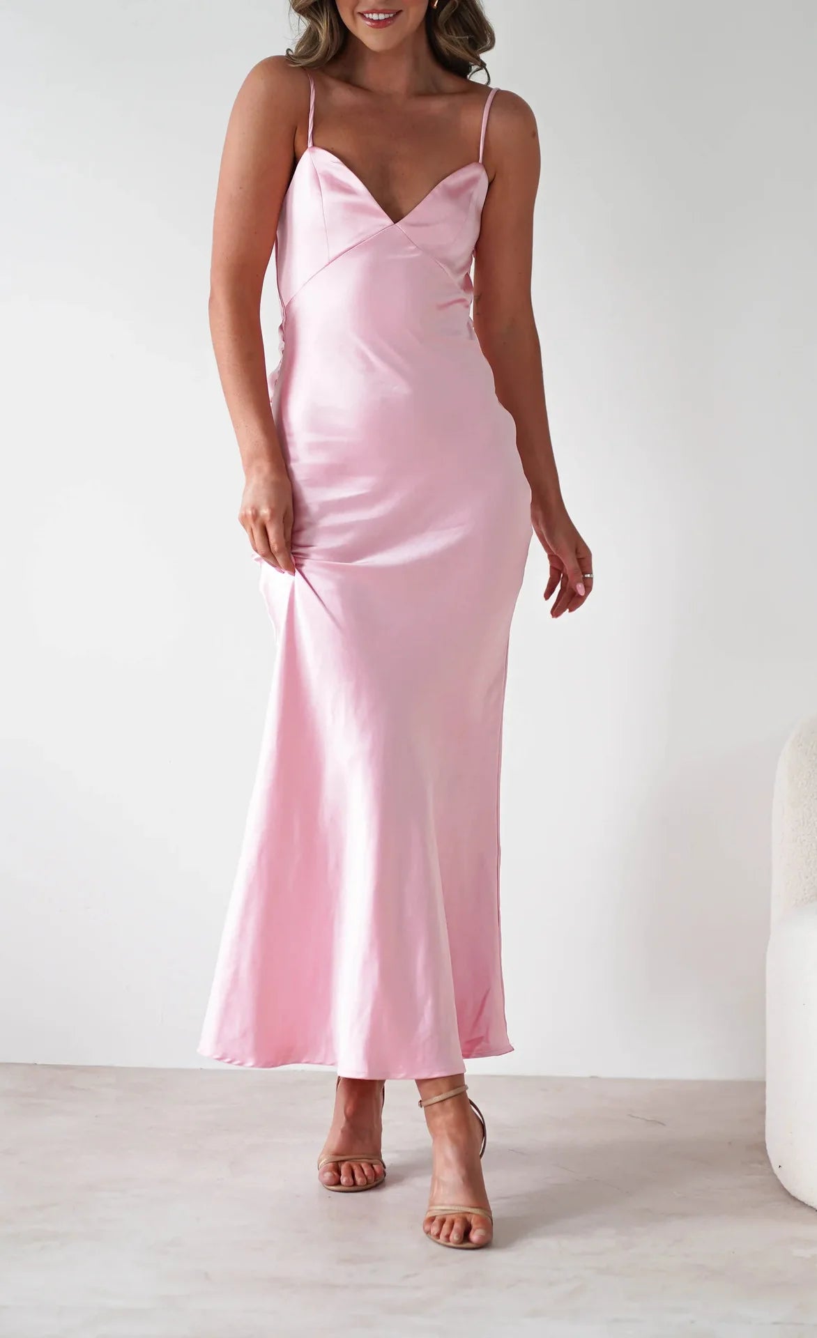 EtherealBe Sexy Satin Halter Dress in Olive Green