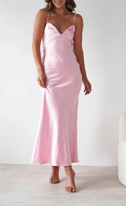 EtherealBe Sexy Satin Halter Dress in Olive Green