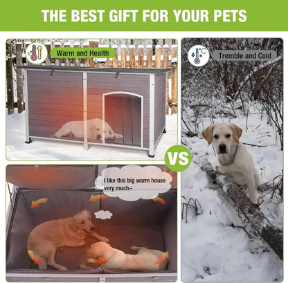 59.1" Large Dog House Outdoor with Insulated Liner for Winter Insulation Dog Kennel Upgrade All-Around Metal Fame Durable