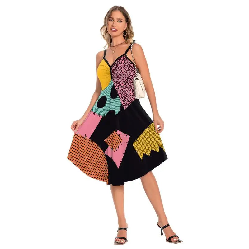 Zawaland Christmas Horror Sally Cosplay Costume Zombie Dress for Women Halloween Dress Up Funny Party Dresses Leggings Suit