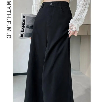 Fashion Temperament for Women Spring Autumn New High-waisted Nine-point Straight Narrow Wide-leg Pants