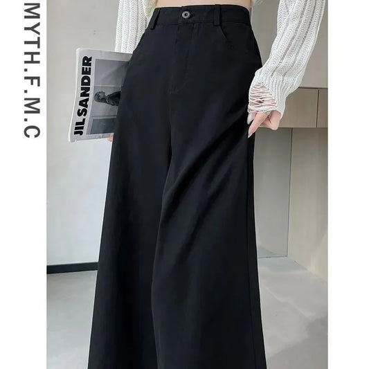 Fashion Temperament for Women Spring Autumn New High-waisted Nine-point Straight Narrow Wide-leg Pants
