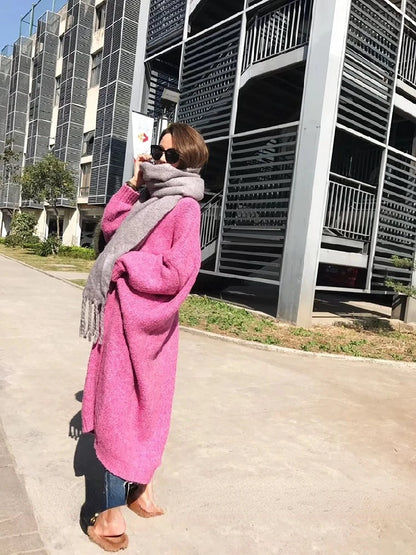 Winter Women Dress Fall Sweater Women Dress Long Sleeve Knitted Dresses Maxi Vintage Oversize Dresses Knitting Thick Warm Purple