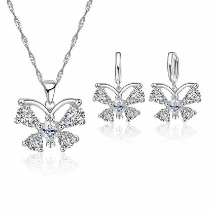 Exquisite Jewelry Sets Genuine 925 Sterling Silver Color Zircon Pendant Necklace Earrings for Women Crystal Bowknot Bijoux