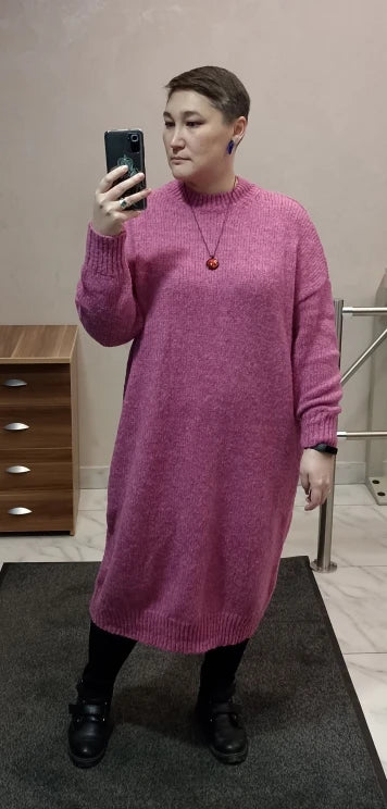 Winter Women Dress Fall Sweater Women Dress Long Sleeve Knitted Dresses Maxi Vintage Oversize Dresses Knitting Thick Warm Purple