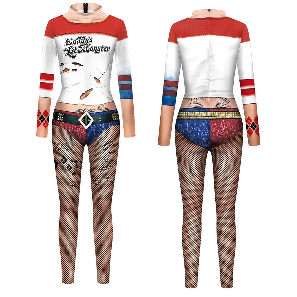 Zawaland Cosplay Costume Clown Women Printing Halloween Dress Up Matching Set Jumpsuits Carnival Party Dress Leggings Bodysuit