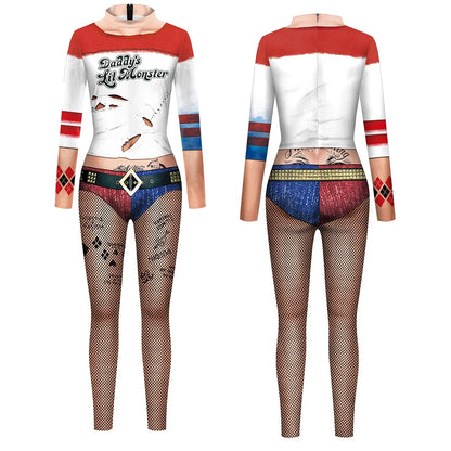 Zawaland Cosplay Costume Clown Women Printing Halloween Dress Up Matching Set Jumpsuits Carnival Party Dress Leggings Bodysuit