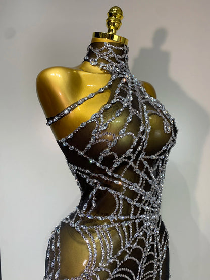 STOCK Sparkly Diamond Women Sexy Mesh Jumpsuit Nightclub Bar Party Show Gogo Dancer Clothing Drag Queen Outfit Stage Costume