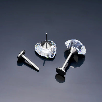 ASTM F136 Titanium 18G/16G Threadless Push Pin Labret Stud CZ Heart Cartilage Earring Helix Tragus Nose Stud Piercing