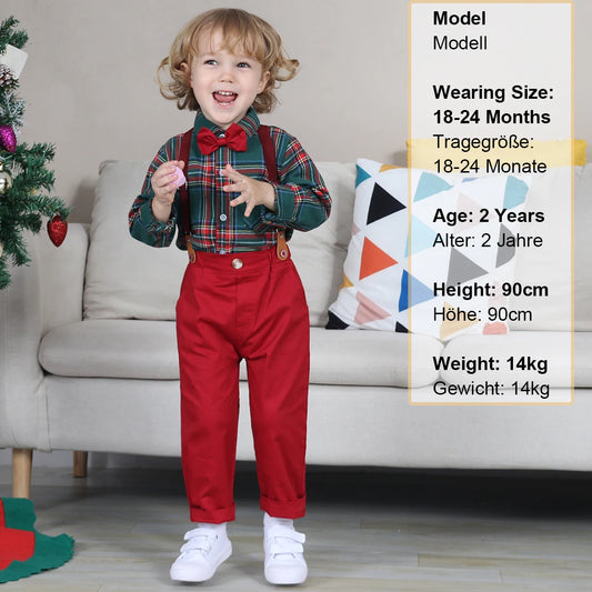 Baby Christmas Outfit Boy Kids Suit Toddler Suspenders Clothing Set