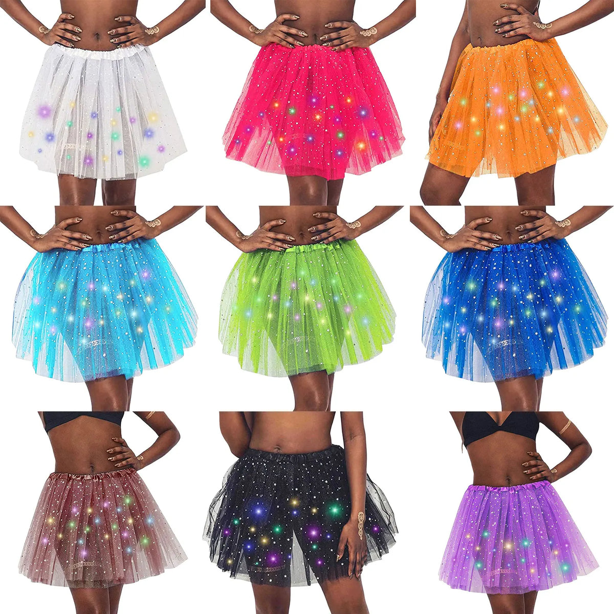 Colorful LED Halloween tutu skirt for women in various shades with sparkling lights for festive wear