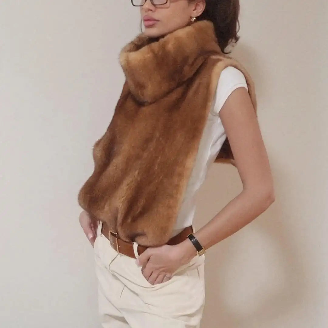 Fashion Women's Faux Fur Vest Sleeveless High Collar Waistcoat Casual Chic Streetwear Outerwear Ladies Fashion Winter 2025 Tops