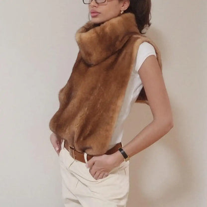 Fashion Women's Faux Fur Vest Sleeveless High Collar Waistcoat Casual Chic Streetwear Outerwear Ladies Fashion Winter 2025 Tops