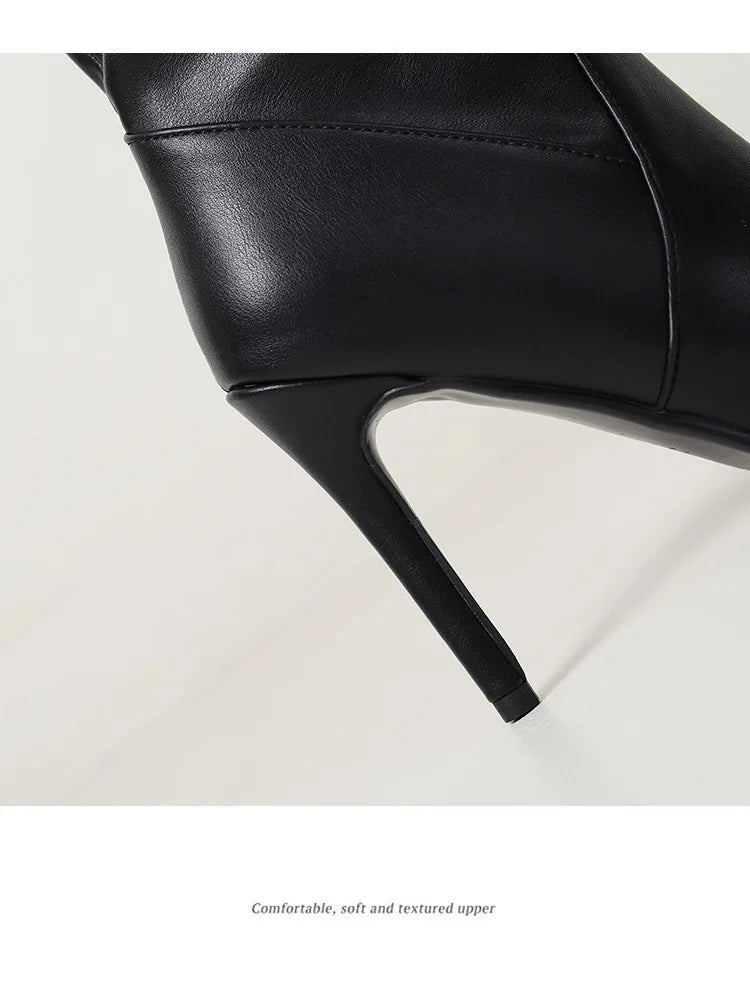 2025 Winter Knee Boots With Heels Woman 10CM Stiletto Fashion Slip on Pointy Autumn Shoes Women Soft Leather Pleated Long Boots