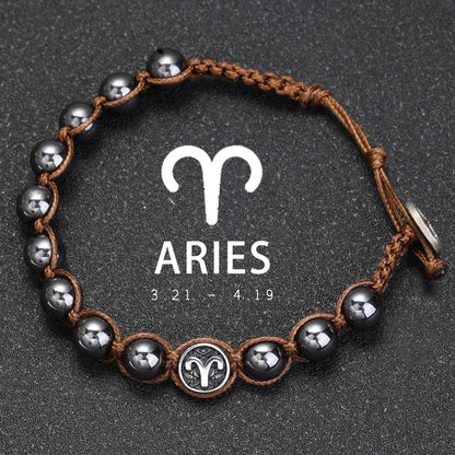 12 Constellation Bracelet Stainless Steel Accessories Handmade Bracelet 8mm Hematite Beads Men's and Women's Bracelet Jewelry