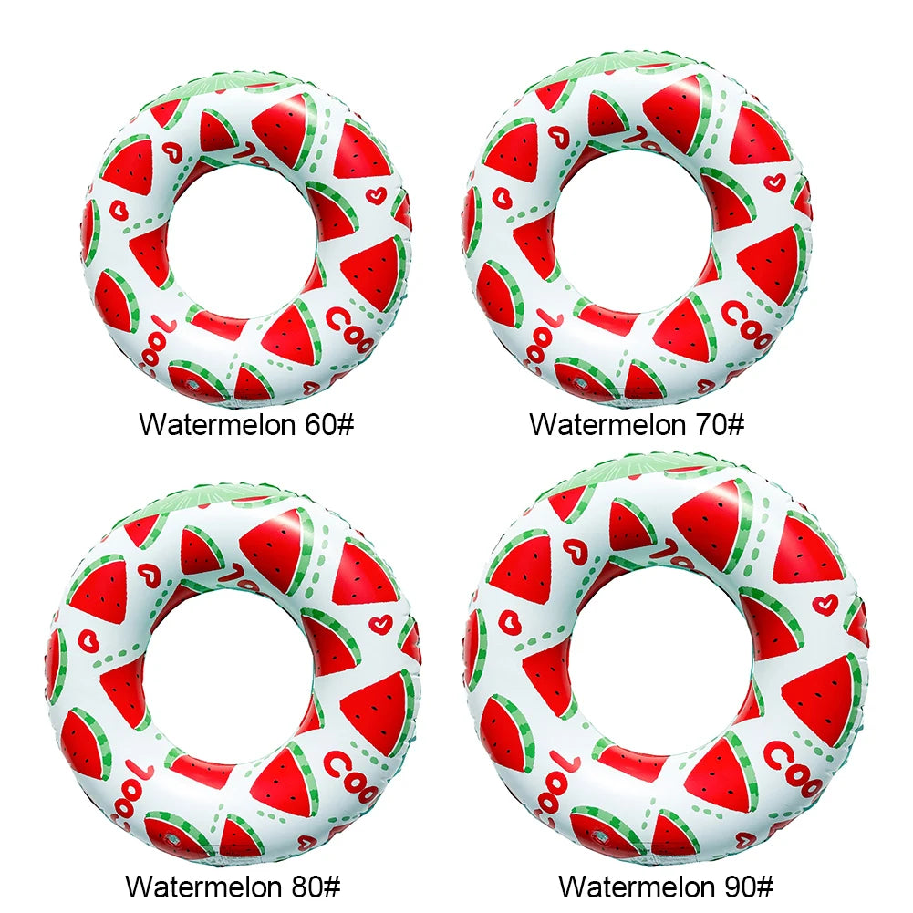 Summer Inflatable Swim Ring Watermelon Pattern PVC Pool Floats Leakproof Striped Pool Rings for Adult Kids Pool Beach Party ﻿
