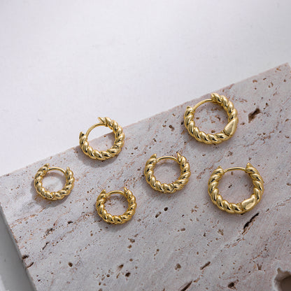New Trendy Stackable Cartilage Twisted Huggie Ear Buckle Gold Color Circle Hoop Earrings for Women Creative Jewelry 12/14/16mm