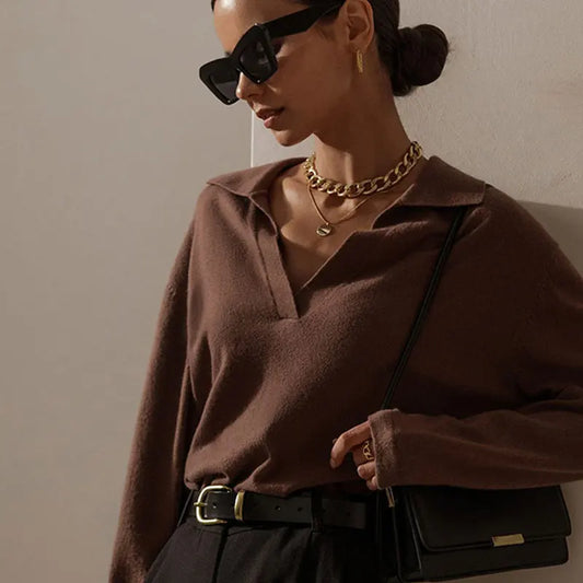 Autumn Casual Solid Long Sleeves Pullovers Sweater Warm Sweaters 2022 Fashion Elegant Lady Tops Women Loose Polo Collar Cloth