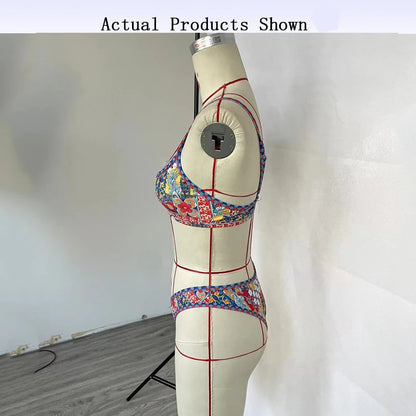 BEACHCICI Women's Bikini Two Piece Sexy Vintage Printed High Waist V Neck Suspender Beach Vacation Swimsuit