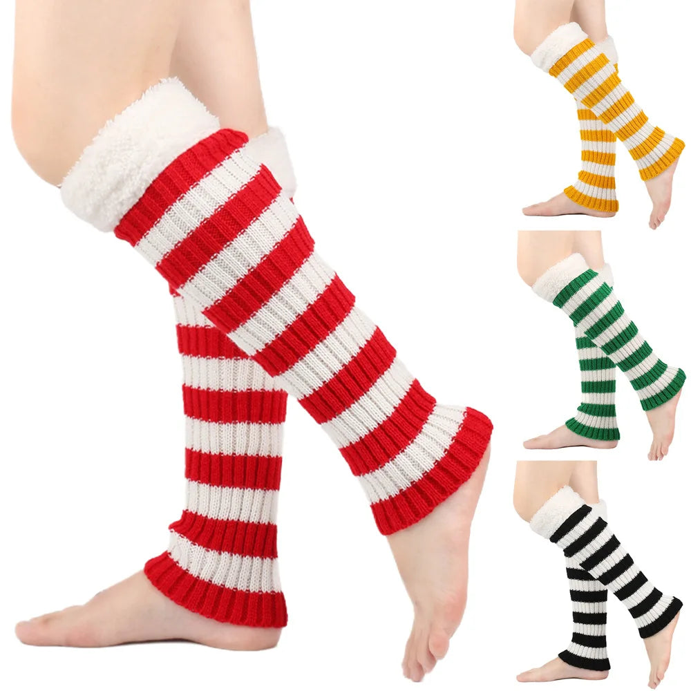 Winter Warm Women Leg Warmers Fashion Stripe Autumn Knitted Foot Cover Fleece Crochet Arm Warmer Heap Socks Boot Cuffs