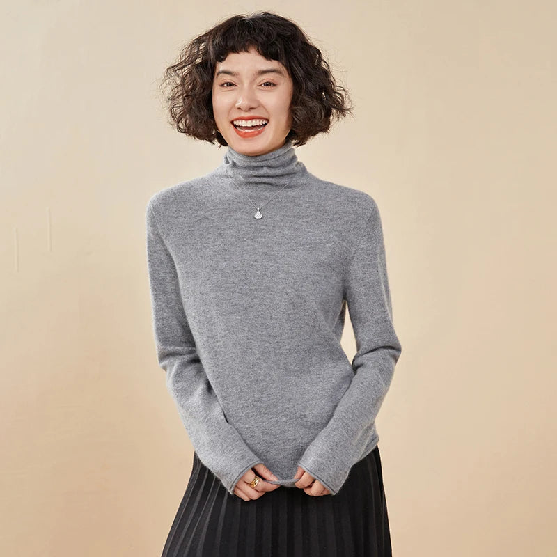 New Women's Cashmere Sweater 100% Pure Cashmere Knitted High Collar Hoodie Hot Selling Soft Solid Color Women's Top