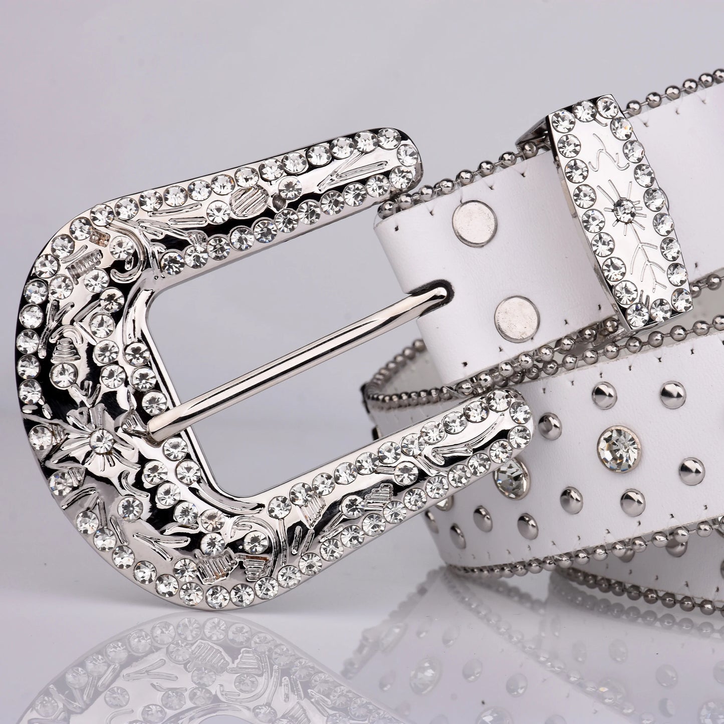 Punk Rhinestone White Belt female male fashion western jeans female jeans jewelry fashion design Y2K Jeans Belt